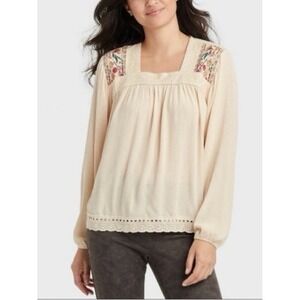 Knox Rose Embroidered Peasant Blouse S Cream